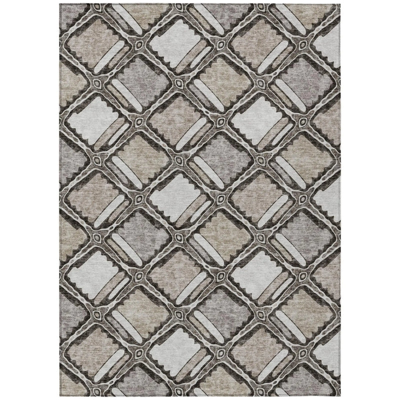 8' X 10' Khaki And Brown Geometric Washable Indoor Outdoor Area Rug Homeroots Outdoor