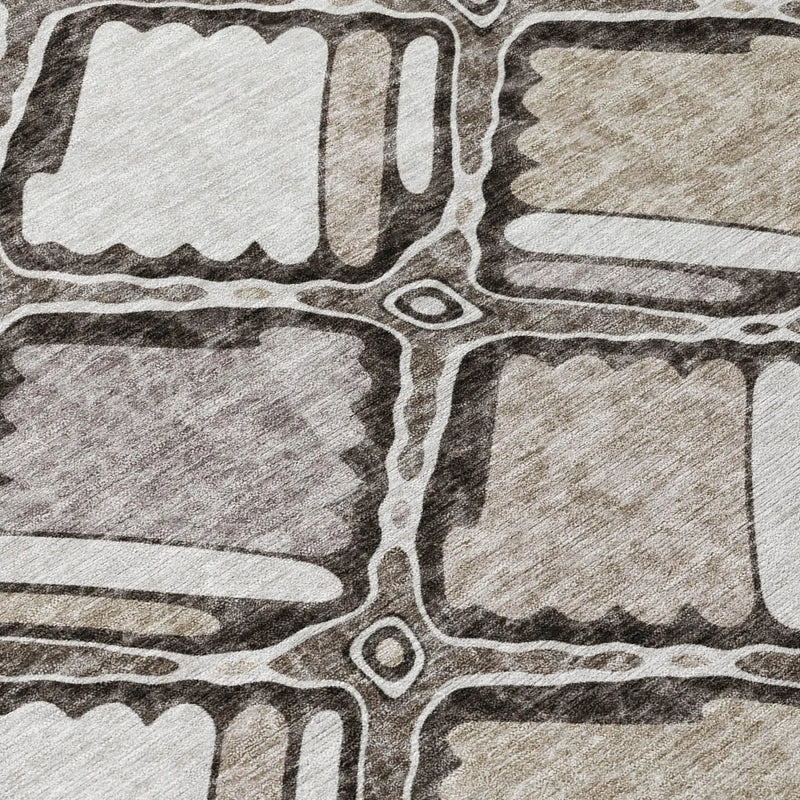 8' X 10' Khaki And Brown Geometric Washable Indoor Outdoor Area Rug Homeroots Outdoor
