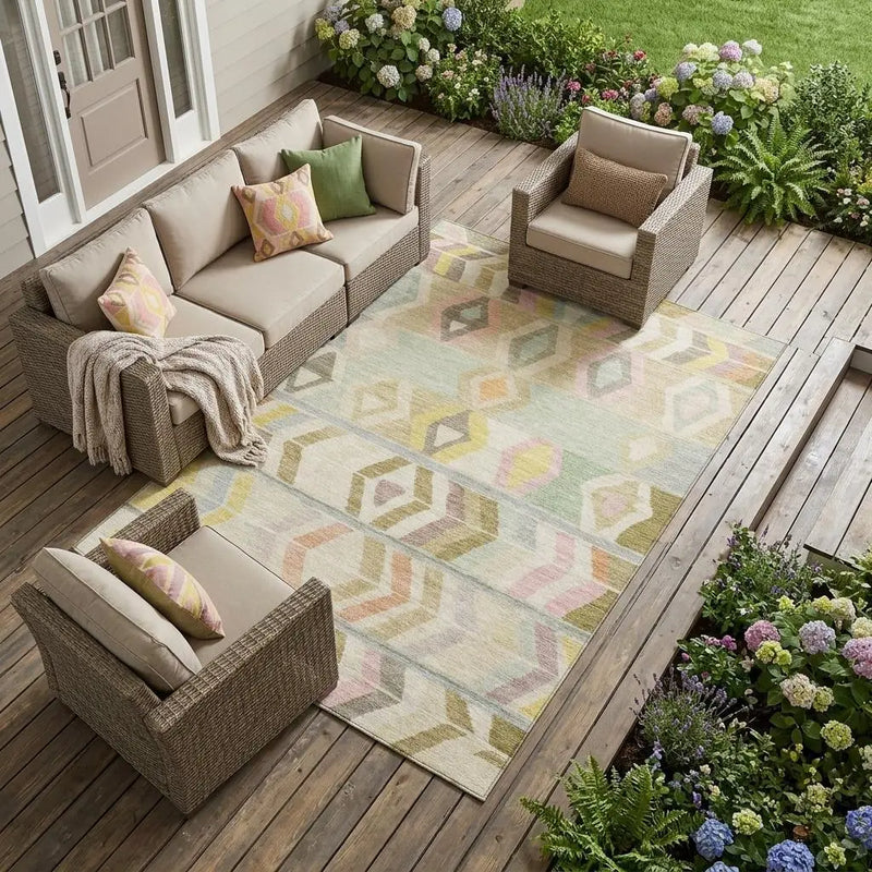 8' X 10' Khaki And Brown Tribal Washable Indoor Outdoor Area Rug Homeroots Outdoor