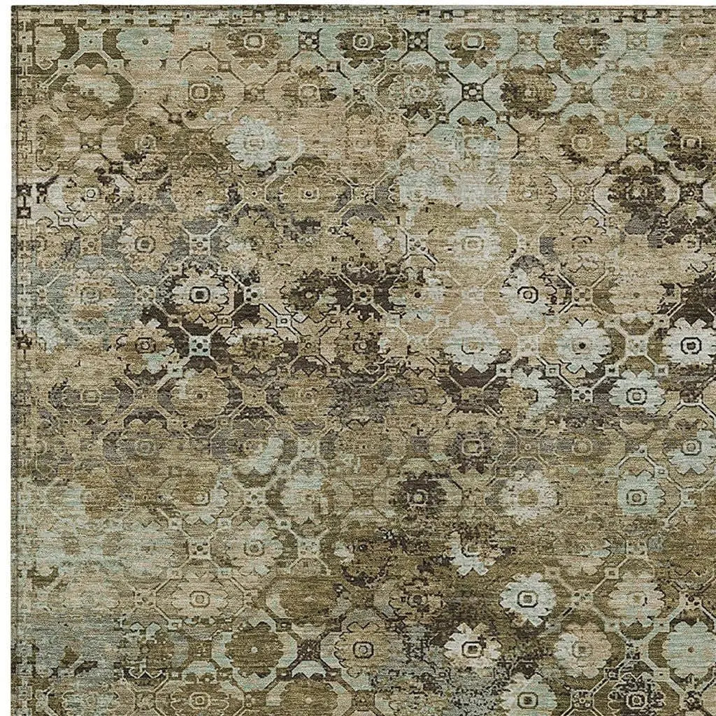8' X 10' Khaki And Olive Green Abstract Washable Indoor Outdoor Area Rug Homeroots Outdoor