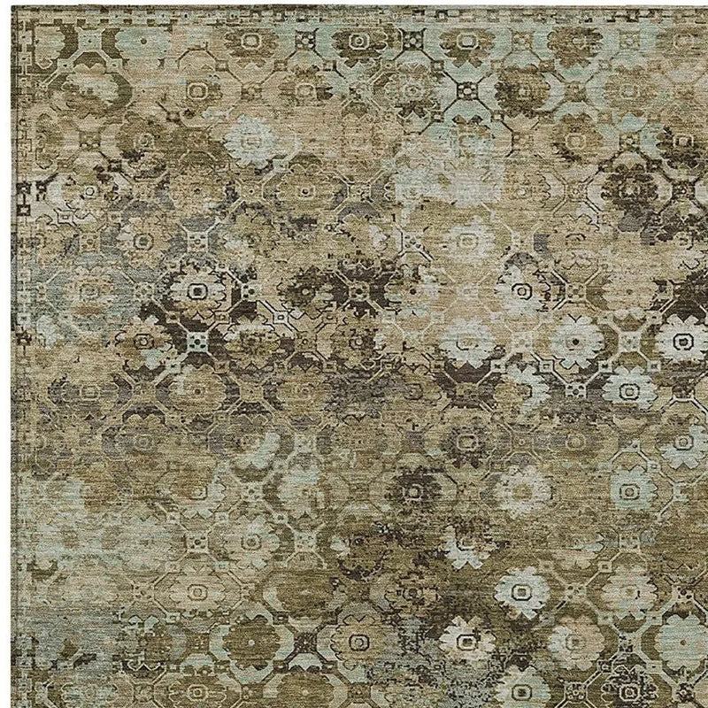 8' X 10' Khaki And Olive Green Abstract Washable Indoor Outdoor Area Rug Homeroots Outdoor