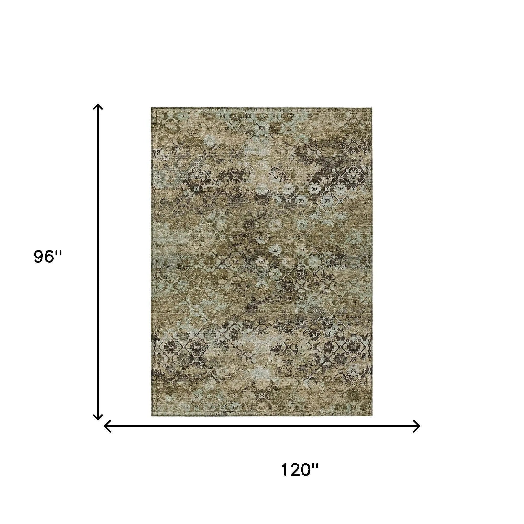 8' X 10' Khaki And Olive Green Abstract Washable Indoor Outdoor Area Rug Homeroots Outdoor