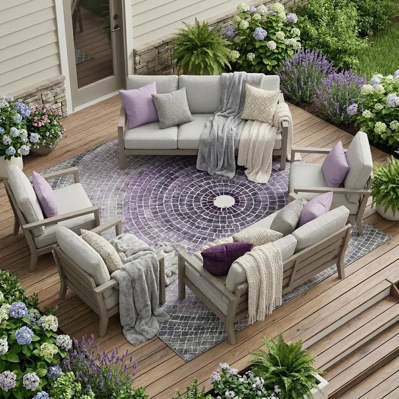 8' X 10' Lavender And Gray Geometric Washable Indoor Outdoor Area Rug Homeroots Outdoor