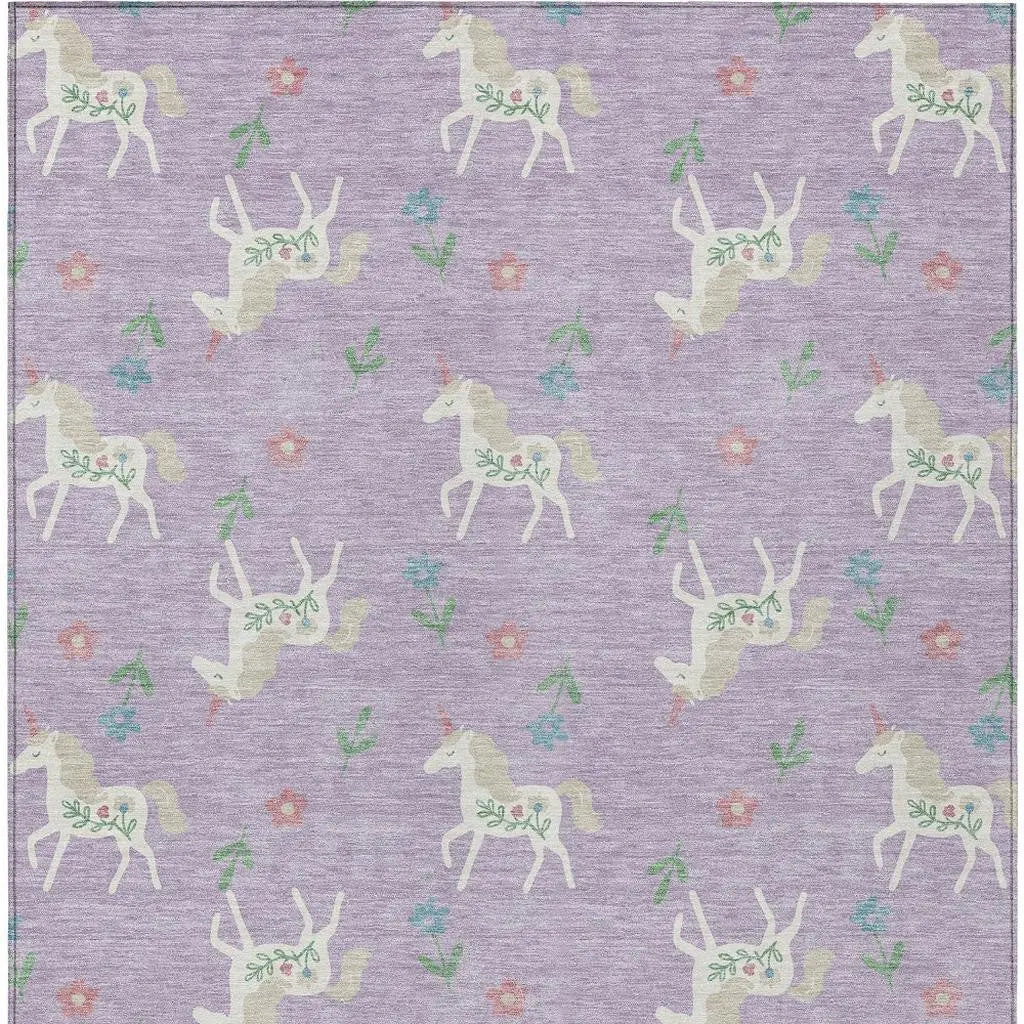 8' X 10' Lavender And Ivory Floral Washable Indoor Outdoor Area Rug Homeroots Outdoor