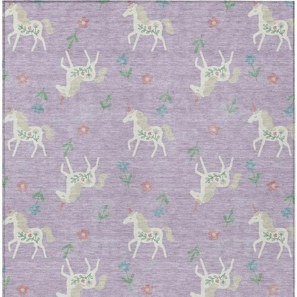 8' X 10' Lavender And Ivory Floral Washable Indoor Outdoor Area Rug Homeroots Outdoor