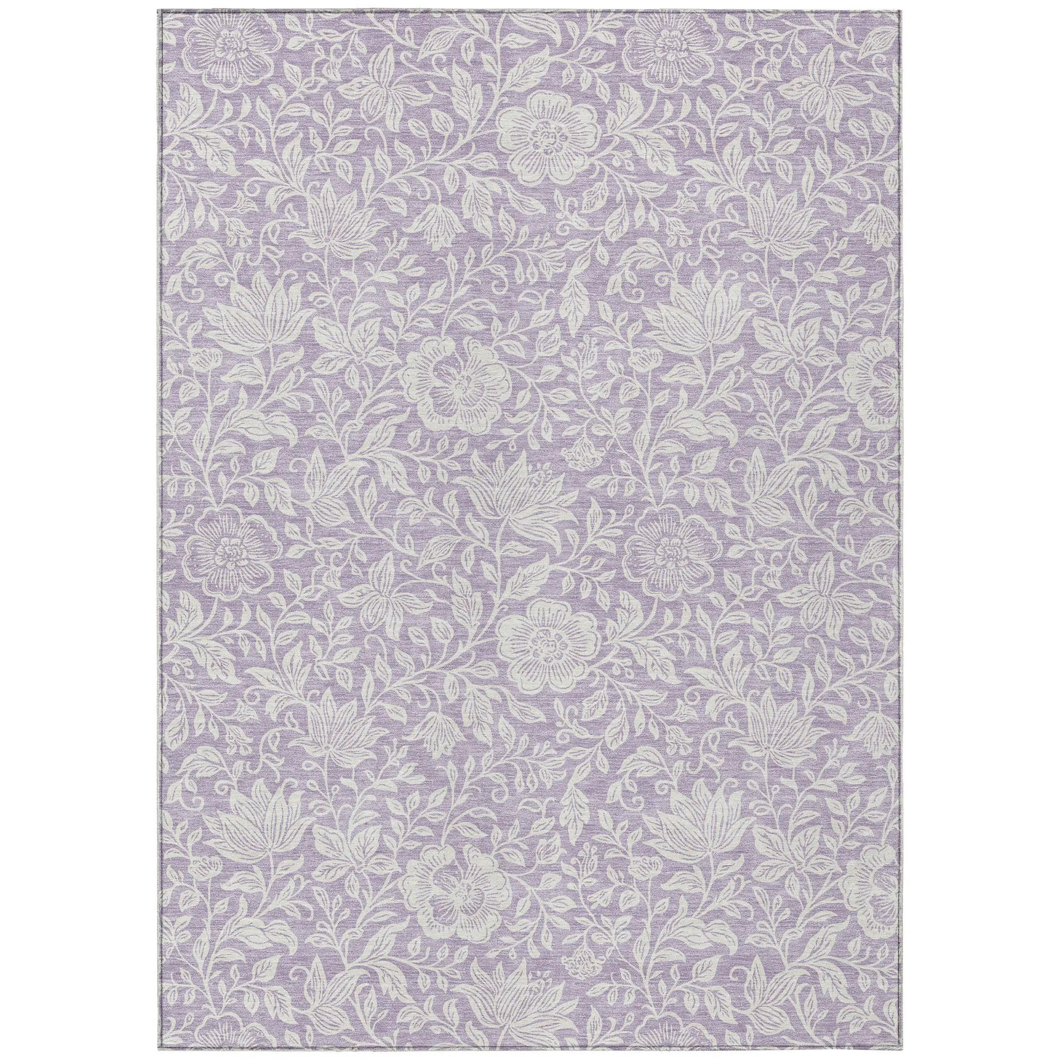 8' X 10' Lavender And Ivory Floral Washable Indoor Outdoor Area Rug Homeroots Outdoor