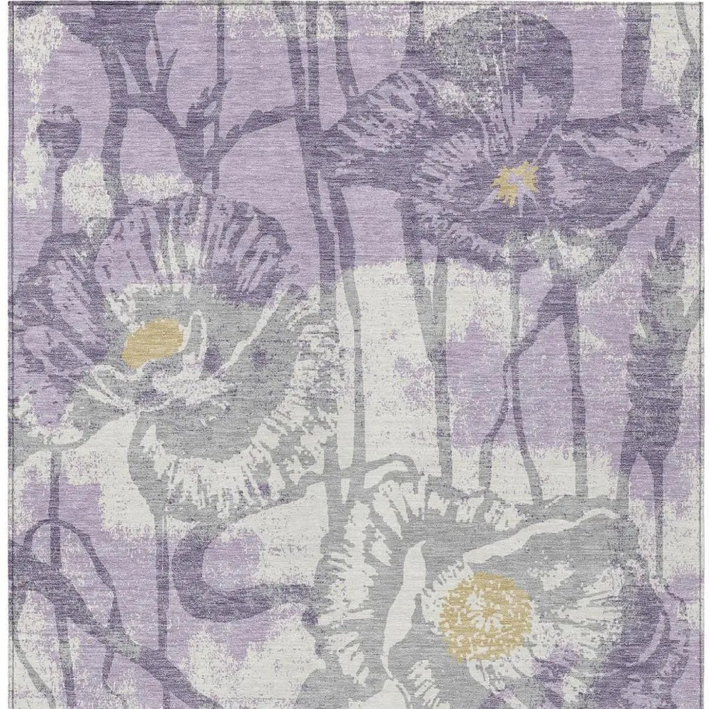 8' X 10' Lavender And Purple Floral Washable Indoor Outdoor Area Rug Homeroots Outdoor
