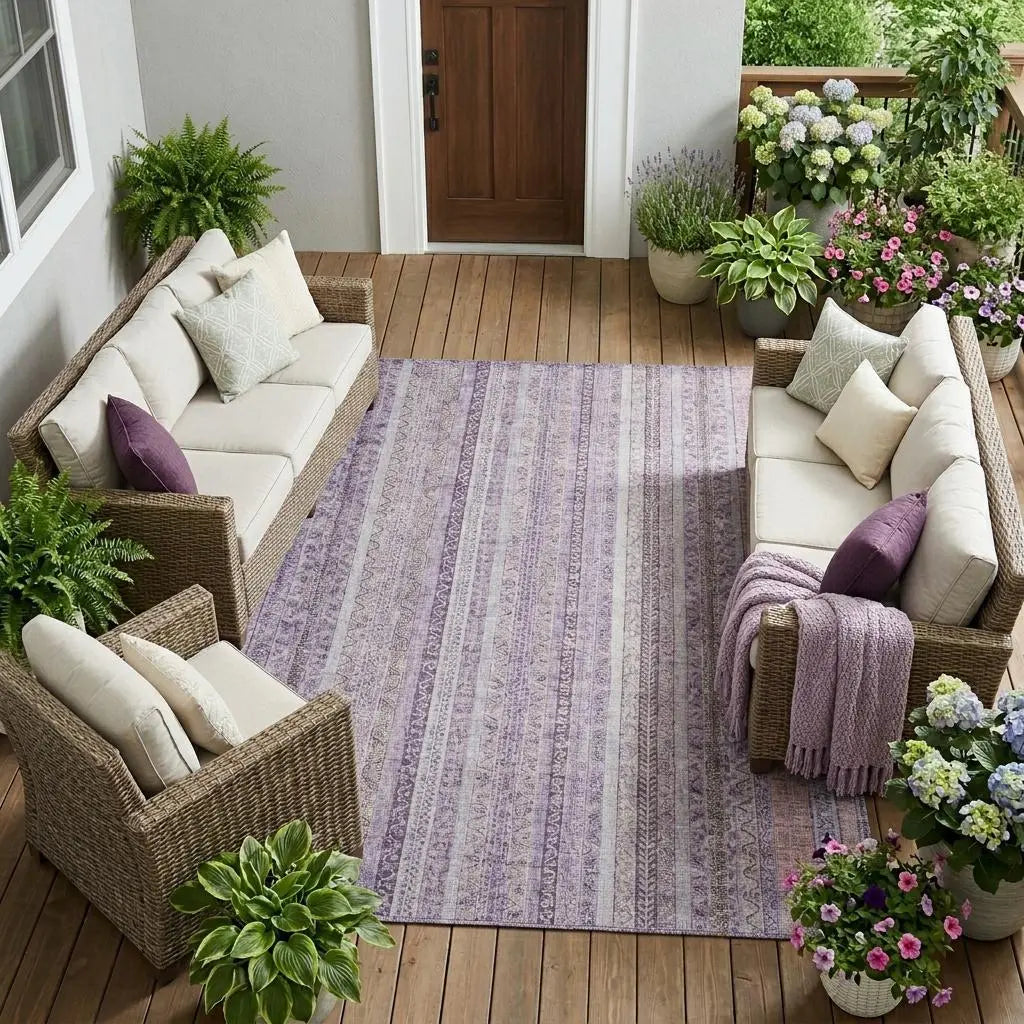 8' X 10' Lavender And Purple Striped Washable Indoor Outdoor Area Rug Homeroots Outdoor
