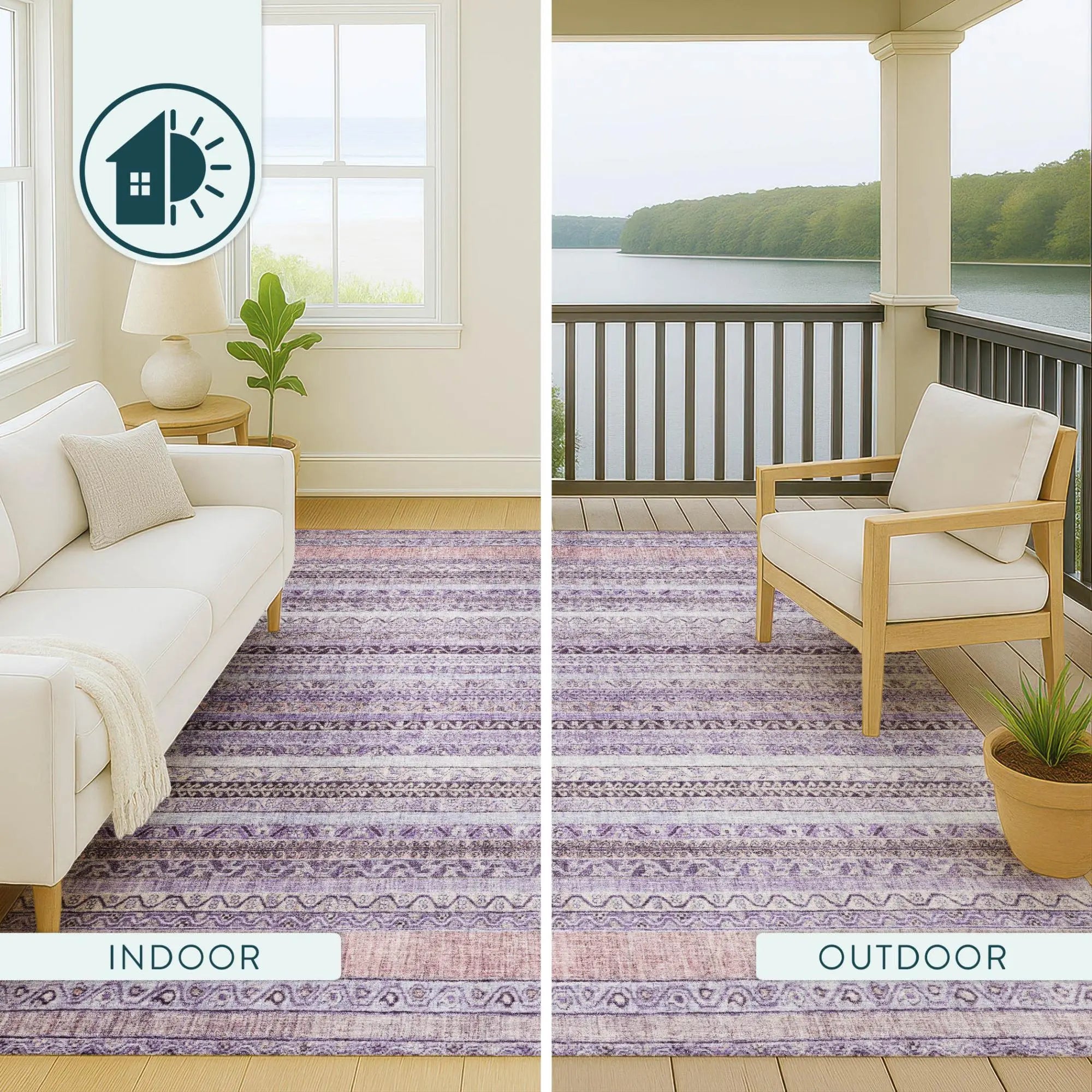 8' X 10' Lavender And Purple Striped Washable Indoor Outdoor Area Rug Homeroots Outdoor