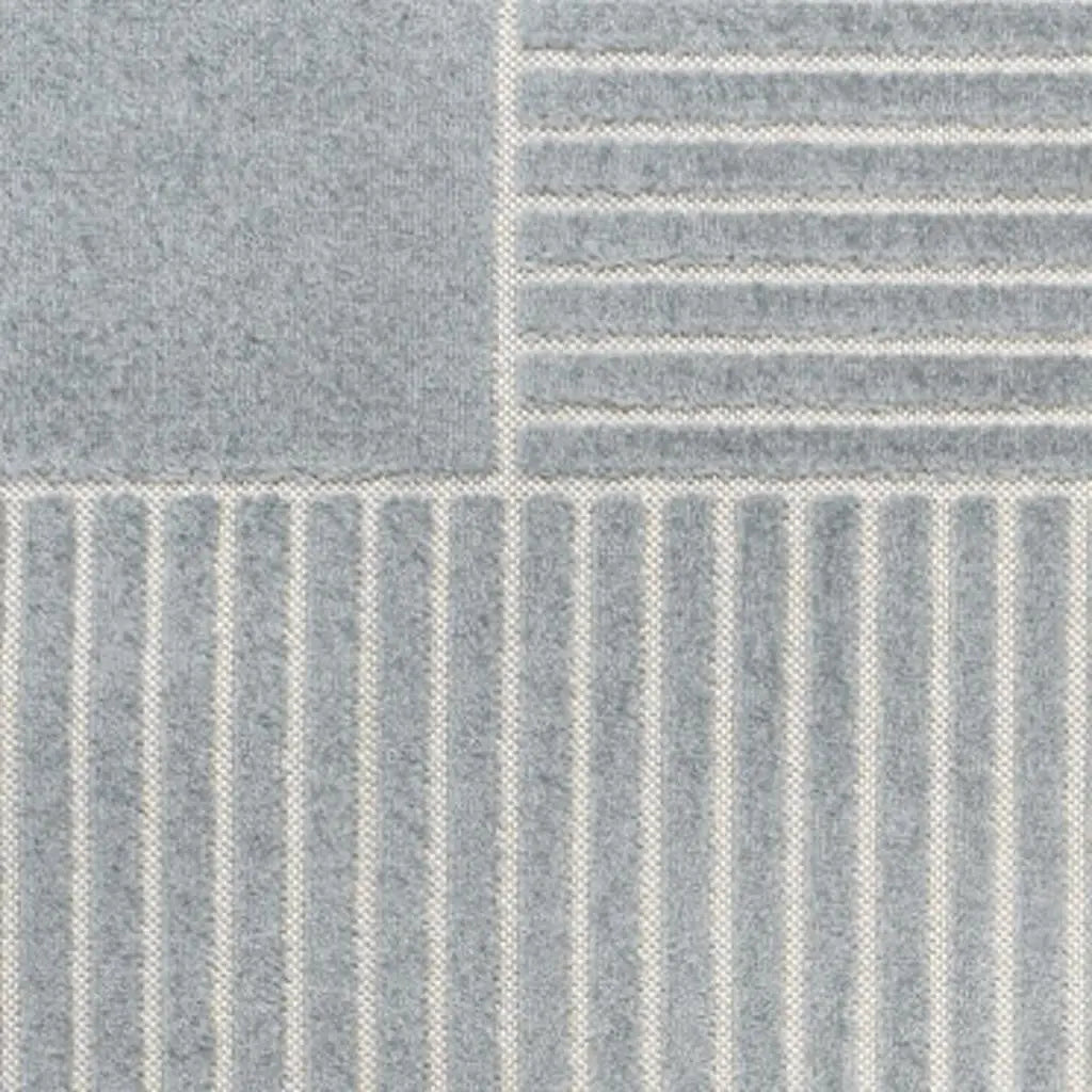 8' X 10' Light Blue And Cream Striped Indoor Outdoor Area Rug - GreatEagleInc
