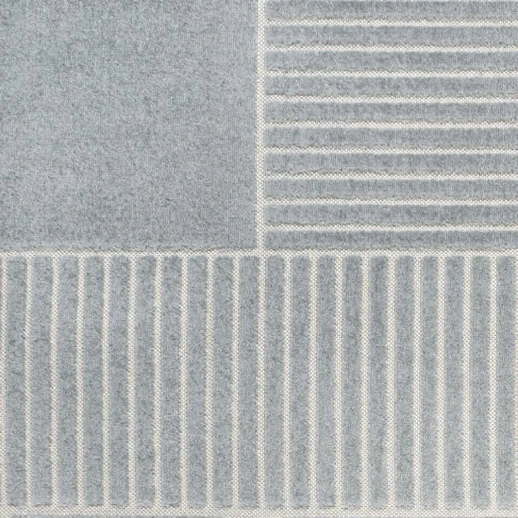 8' X 10' Light Blue And Cream Striped Indoor Outdoor Area Rug - GreatEagleInc