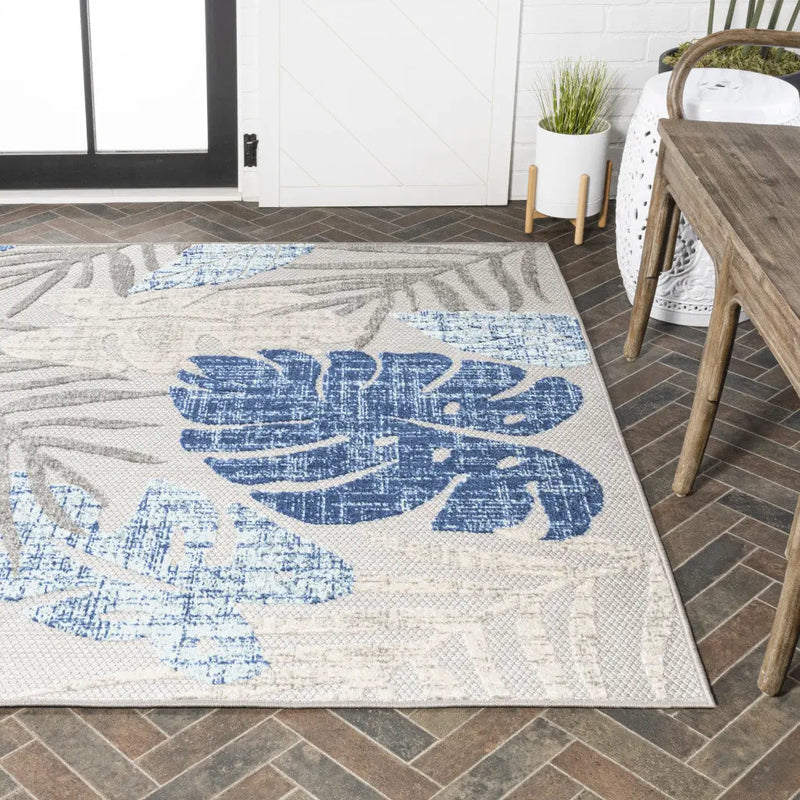 8' X 10' Light Gray And Navy Blue Floral Indoor Outdoor Area Rug Homeroots Outdoor