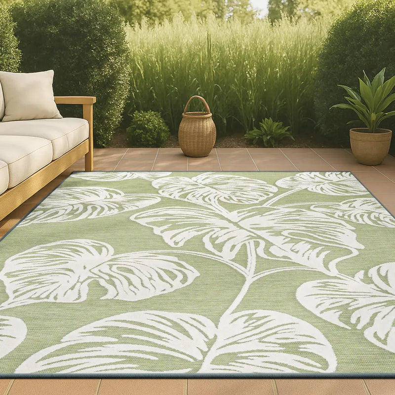 8' X 10' Light Green And Ivory Floral Indoor Outdoor Area Rug - GreatEagleInc