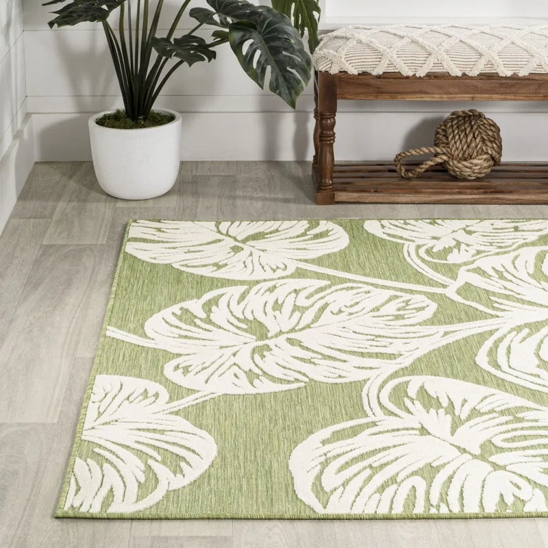 8' X 10' Light Green And Ivory Floral Indoor Outdoor Area Rug - GreatEagleInc