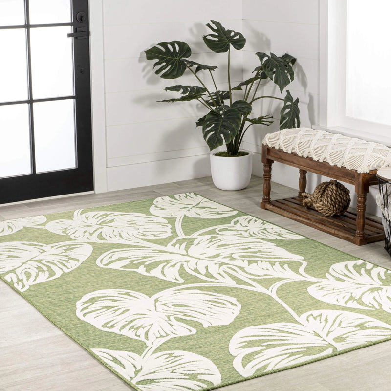 8' X 10' Light Green And Ivory Floral Indoor Outdoor Area Rug - GreatEagleInc