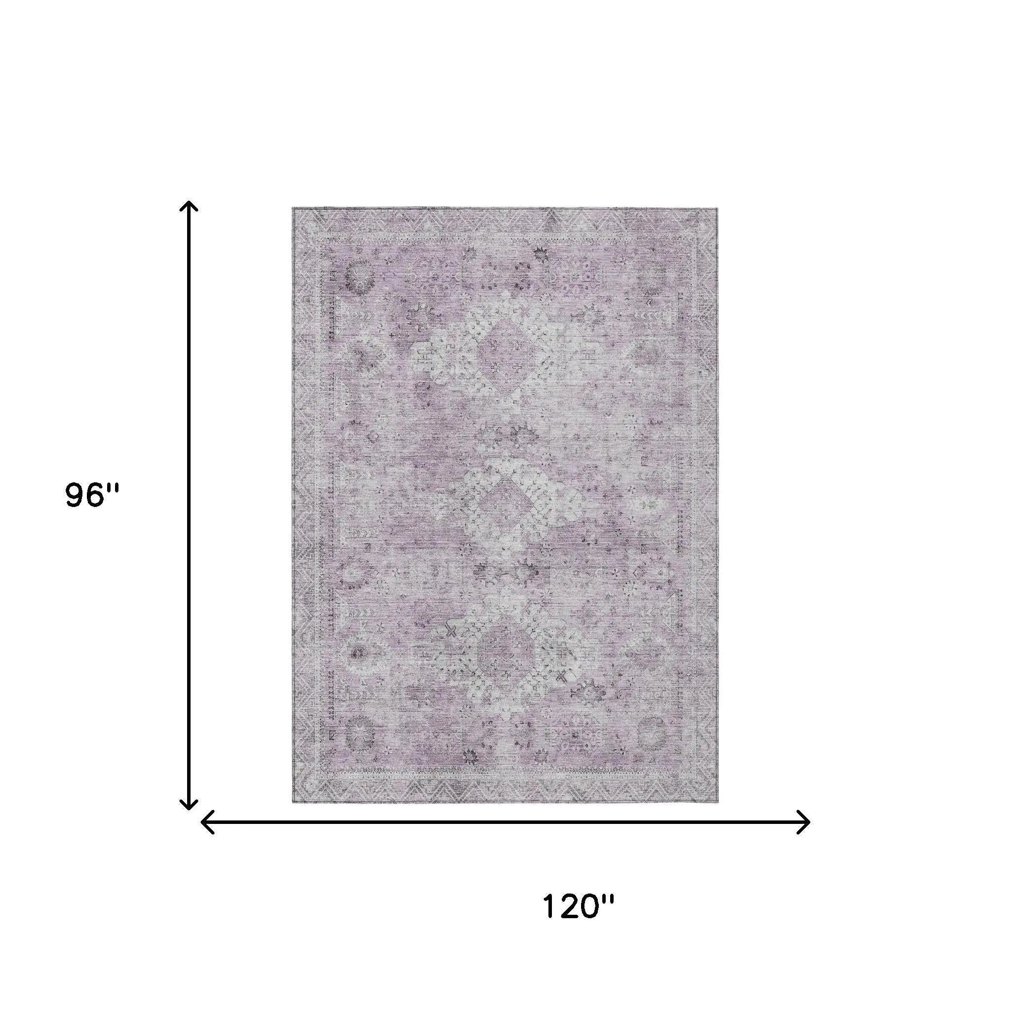 8' X 10' Lilac And Purple Oriental Washable Indoor Outdoor Area Rug Homeroots Outdoor