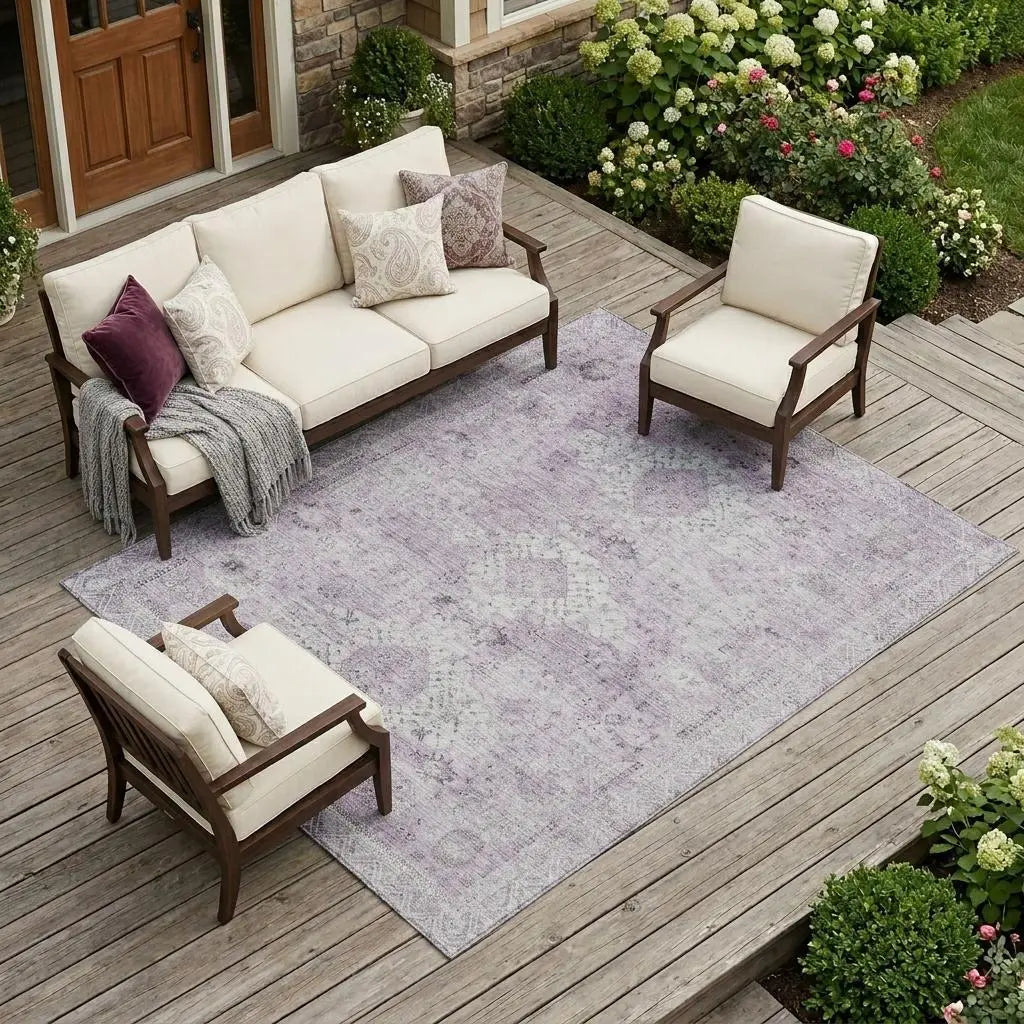 8' X 10' Lilac And Purple Oriental Washable Indoor Outdoor Area Rug Homeroots Outdoor