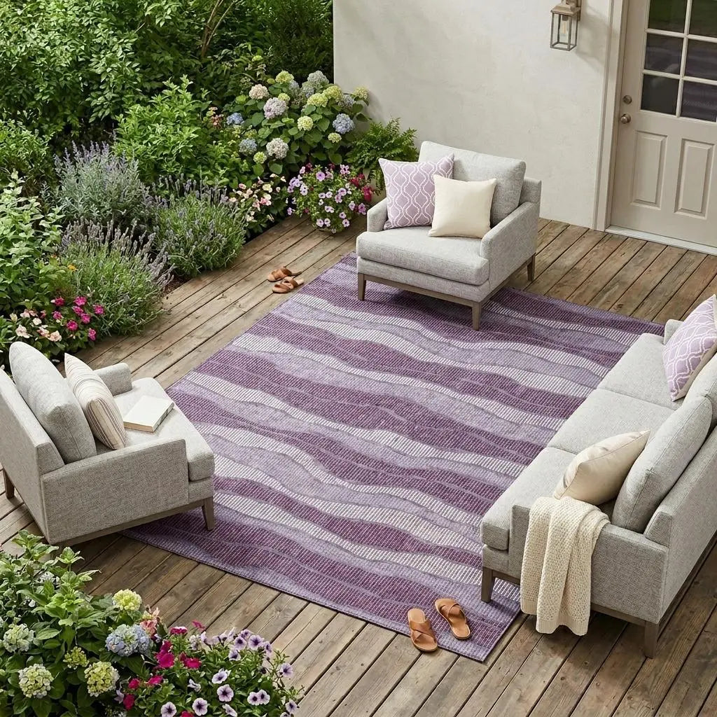 8' X 10' Lilac And Purple Striped Washable Indoor Outdoor Area Rug Homeroots Outdoor