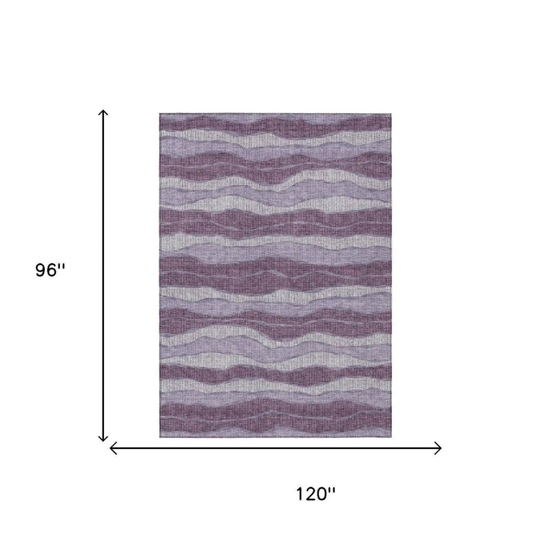 8' X 10' Lilac And Purple Striped Washable Indoor Outdoor Area Rug Homeroots Outdoor