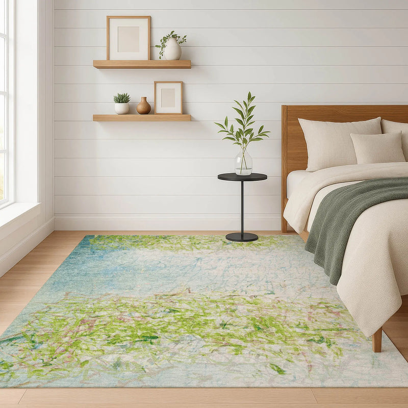 8' X 10' Lime Green And Ivory Abstract Washable Indoor Outdoor Area Rug Homeroots Outdoor