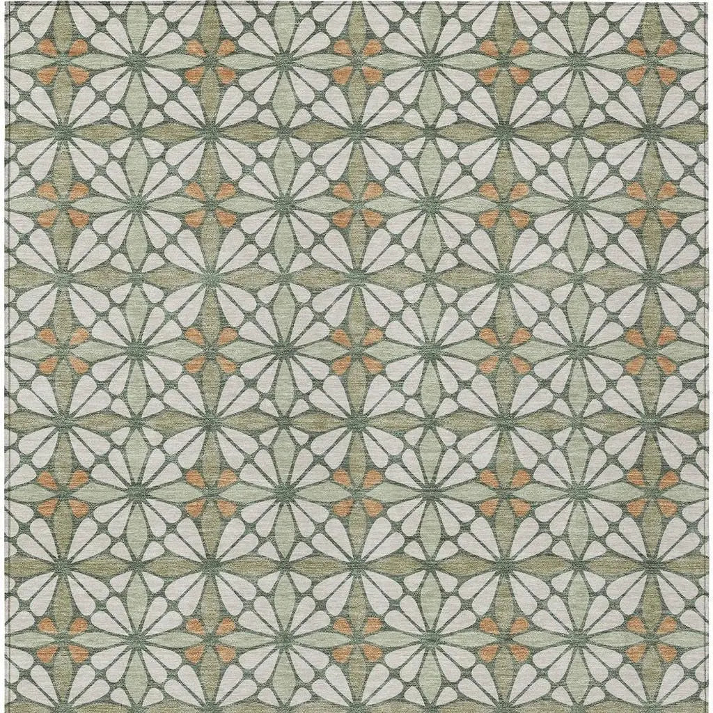 8' X 10' Linen And Beige Geometric Washable Indoor Outdoor Area Rug Homeroots Outdoor