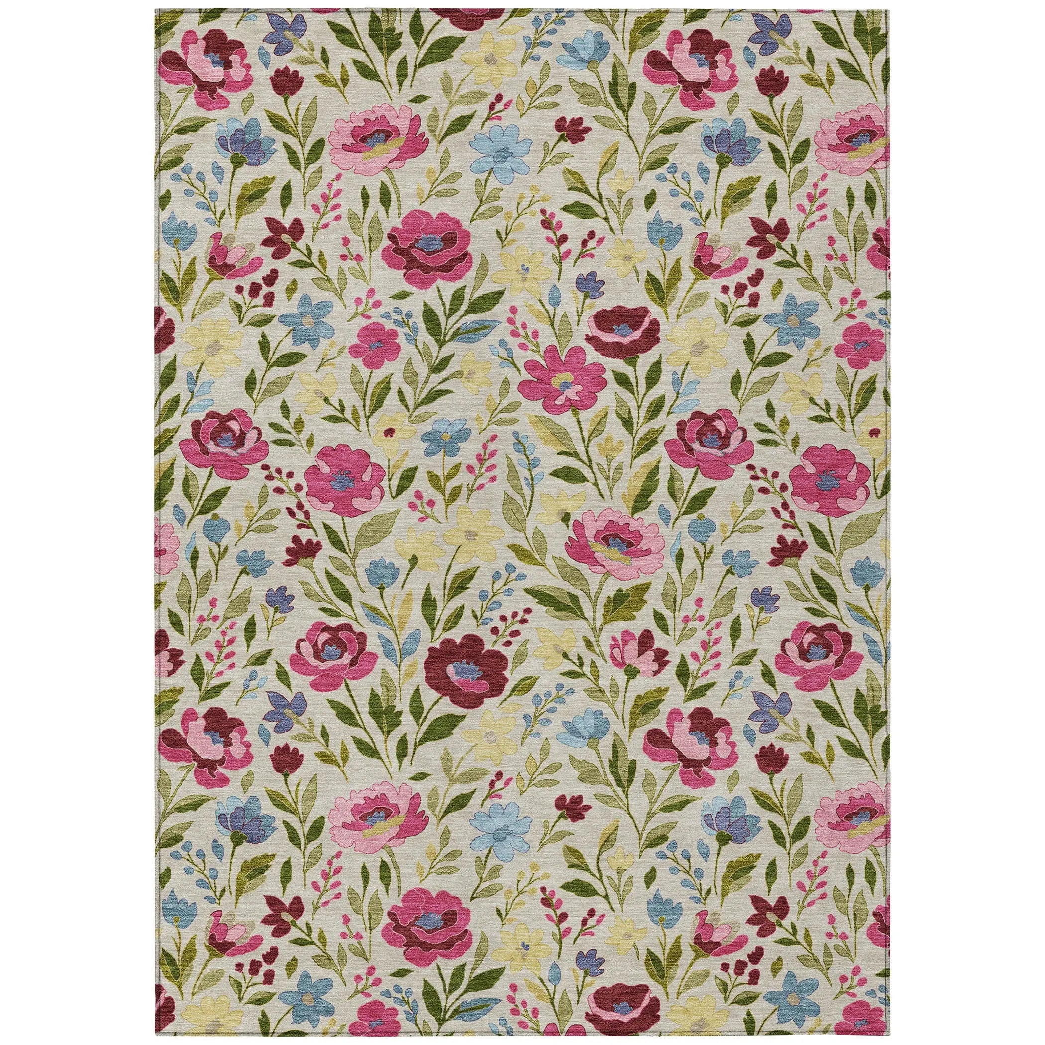 8' X 10' Linen And Blush Floral Washable Indoor Outdoor Area Rug Homeroots Outdoor