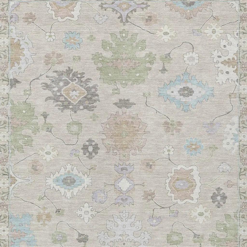 8' X 10' Linen And Fern Green Oriental Washable Indoor Outdoor Area Rug Homeroots Outdoor