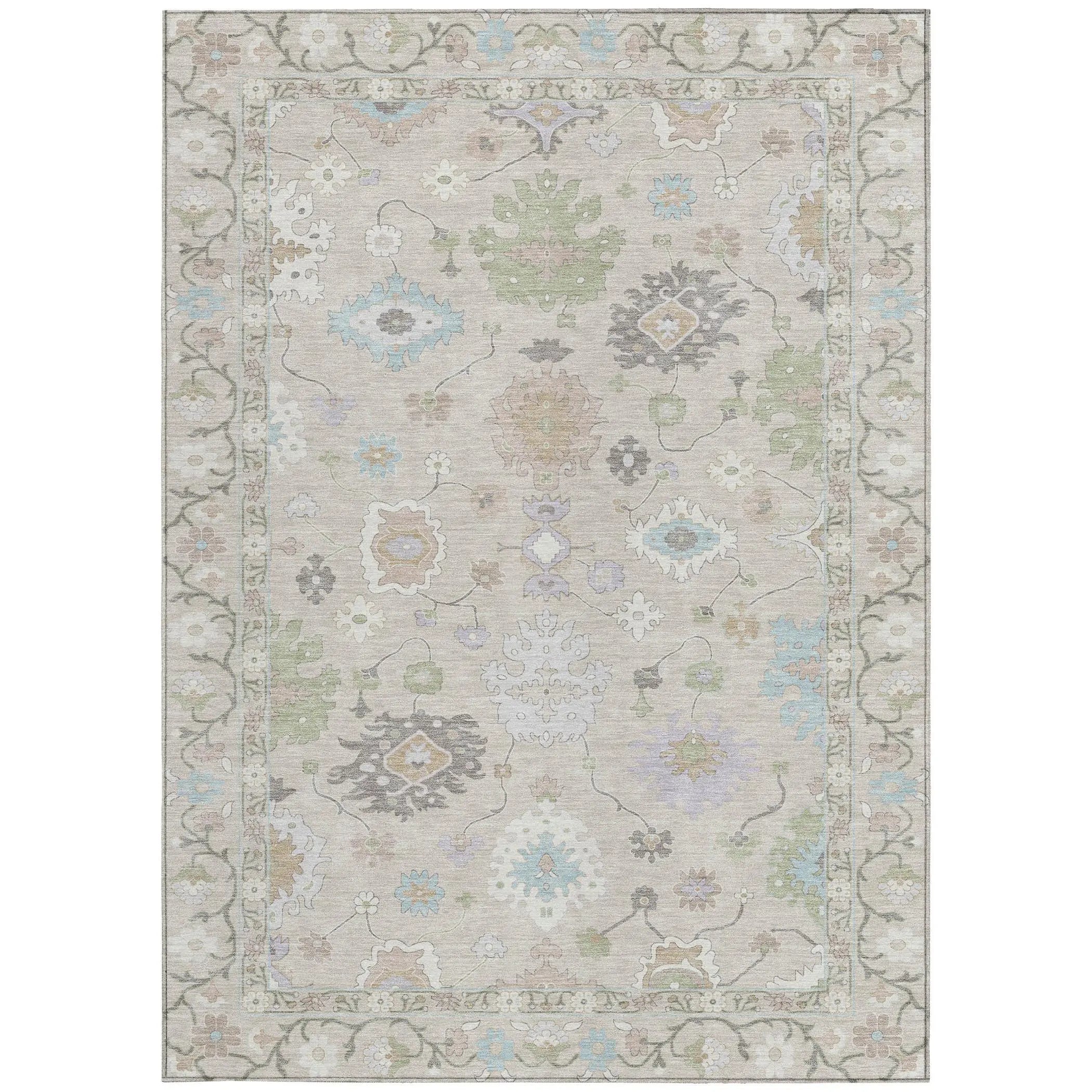 8' X 10' Linen And Fern Green Oriental Washable Indoor Outdoor Area Rug Homeroots Outdoor