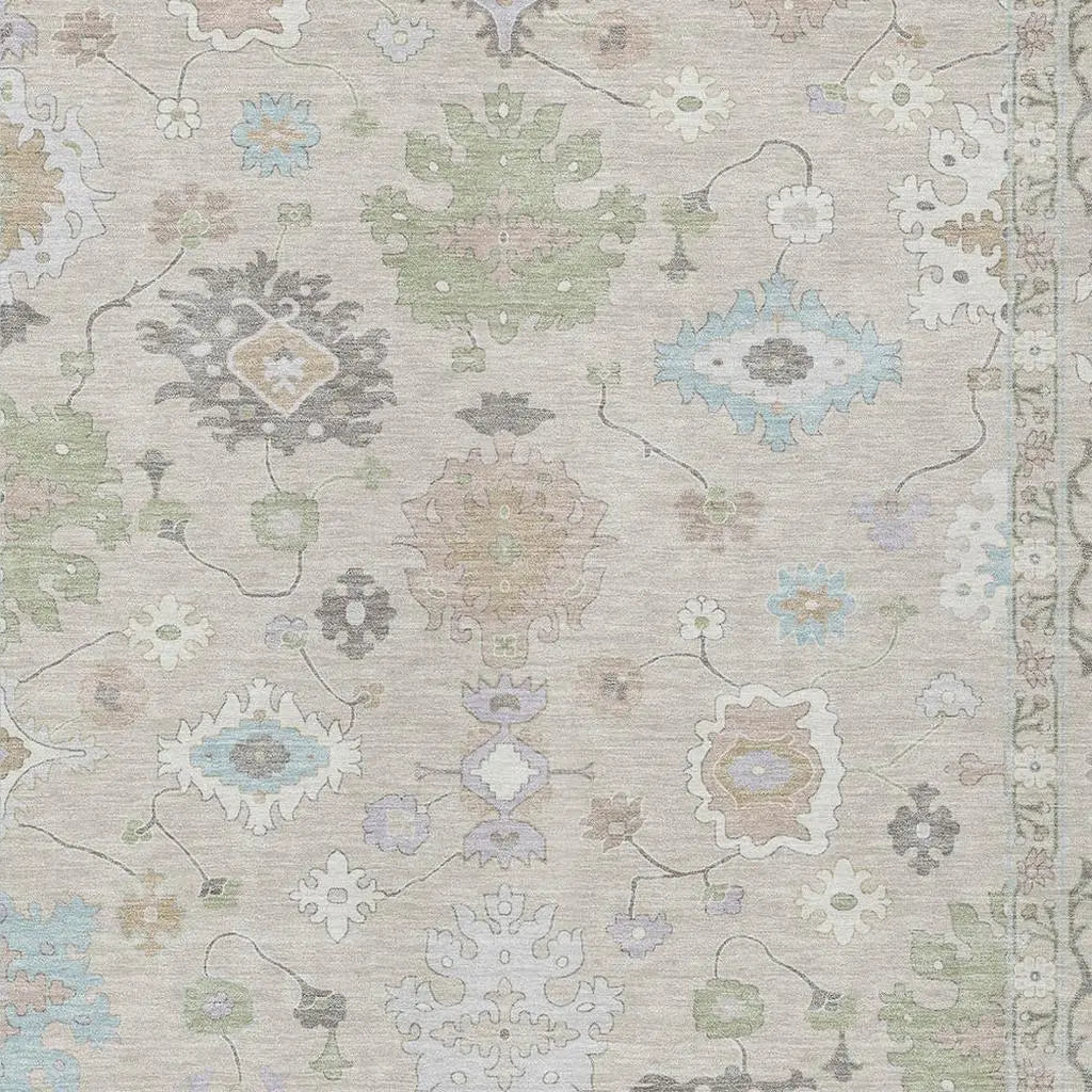 8' X 10' Linen And Fern Green Oriental Washable Indoor Outdoor Area Rug Homeroots Outdoor