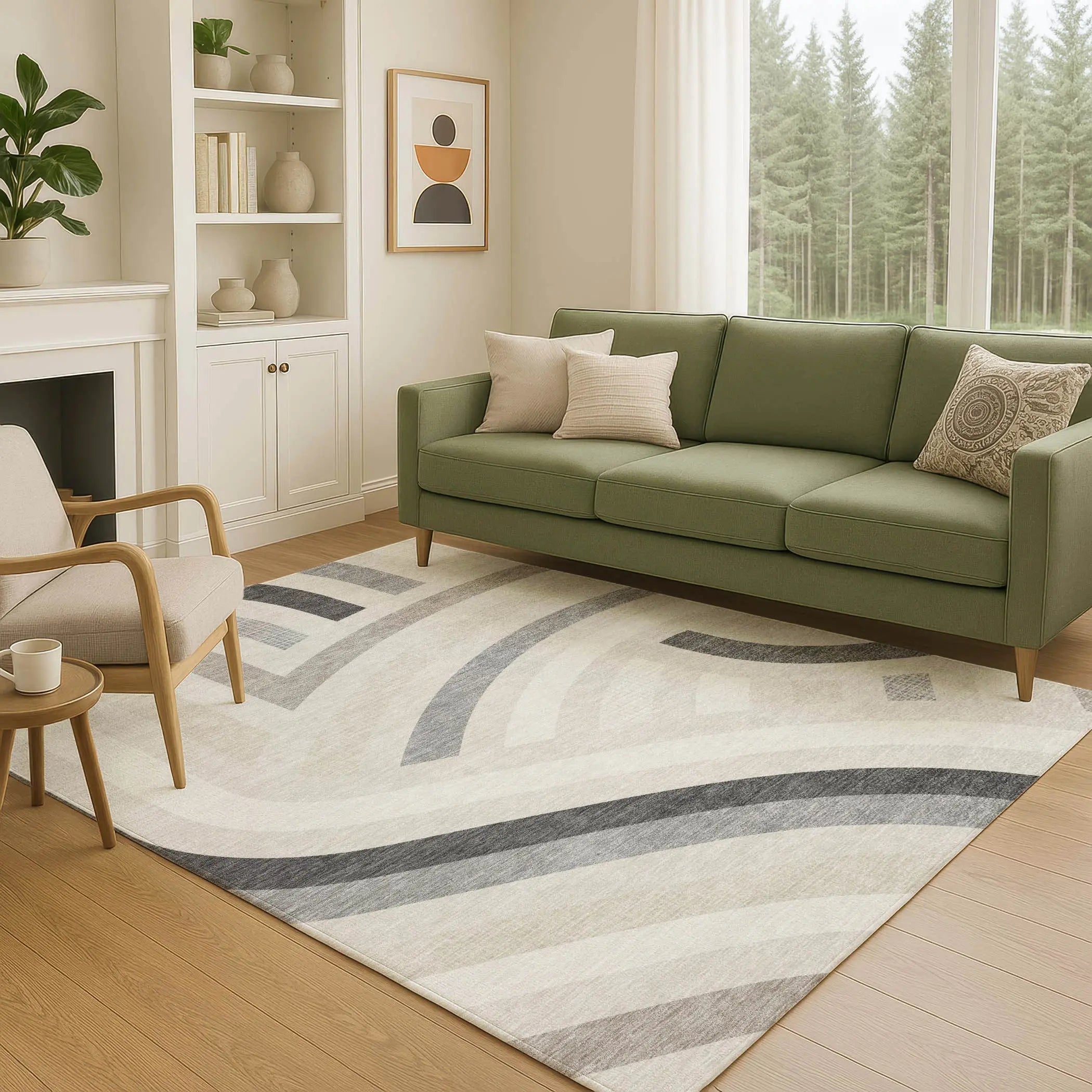8' X 10' Linen And Ivory Abstract Washable Indoor Outdoor Area Rug Homeroots Outdoor