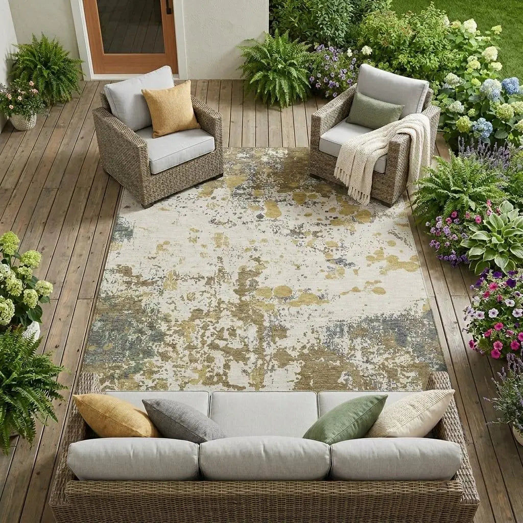 8' X 10' Linen And Ivory Abstract Washable Indoor Outdoor Area Rug Homeroots Outdoor