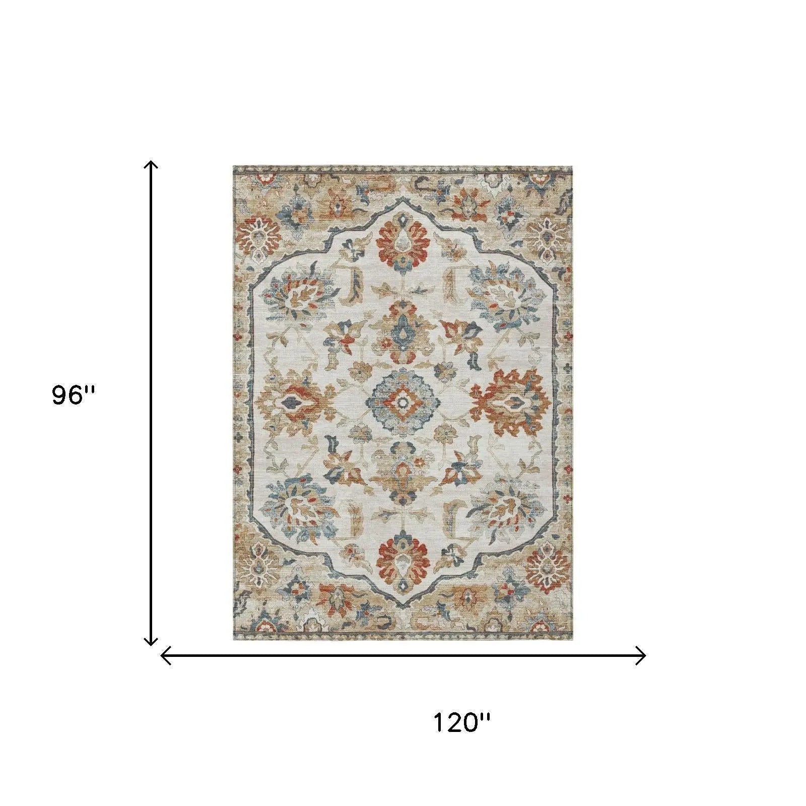 8' X 10' Linen And Ivory Floral Medallion Washable Indoor Outdoor Area Rug Homeroots Outdoor