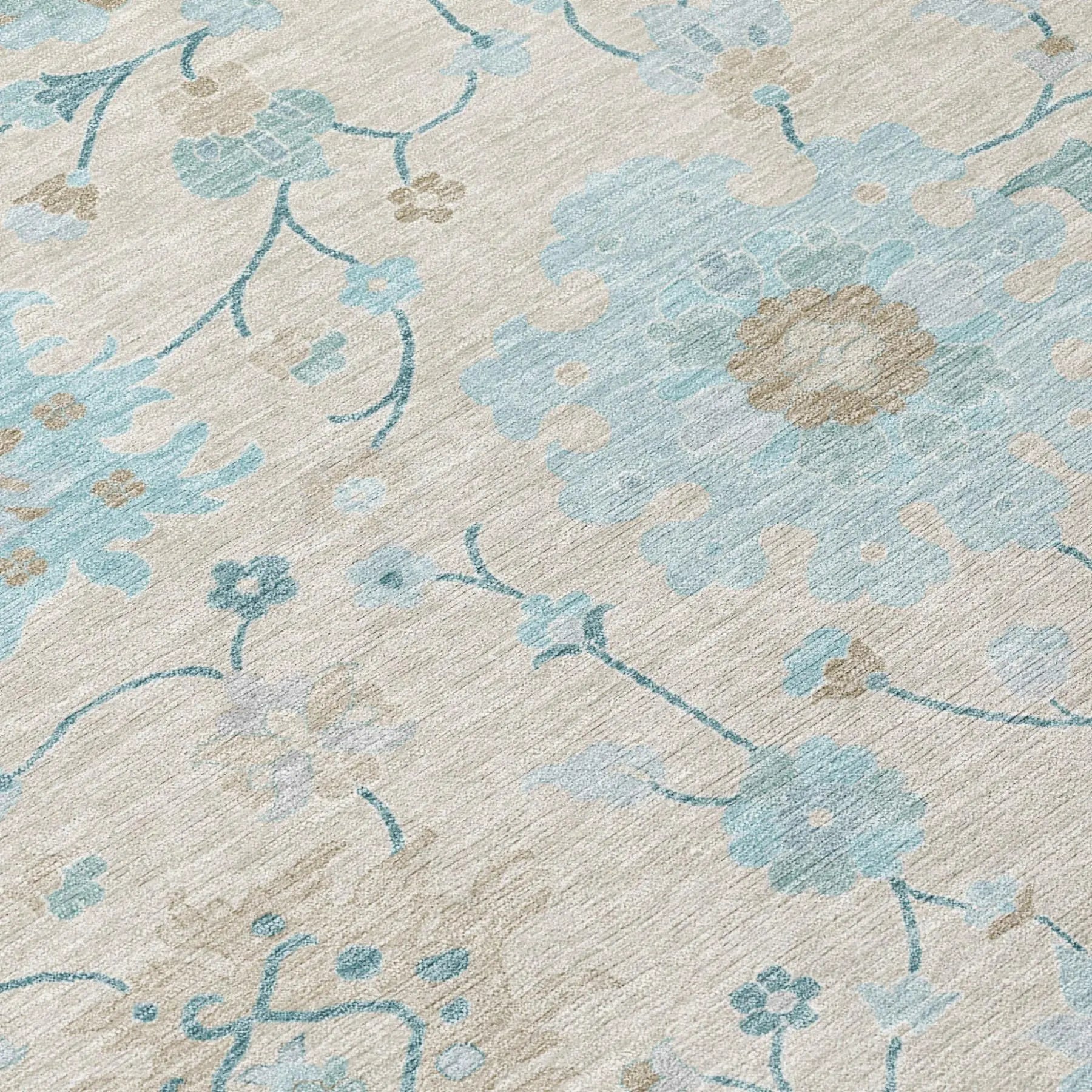8' X 10' Linen And Ivory Floral Washable Indoor Outdoor Area Rug Homeroots Outdoor