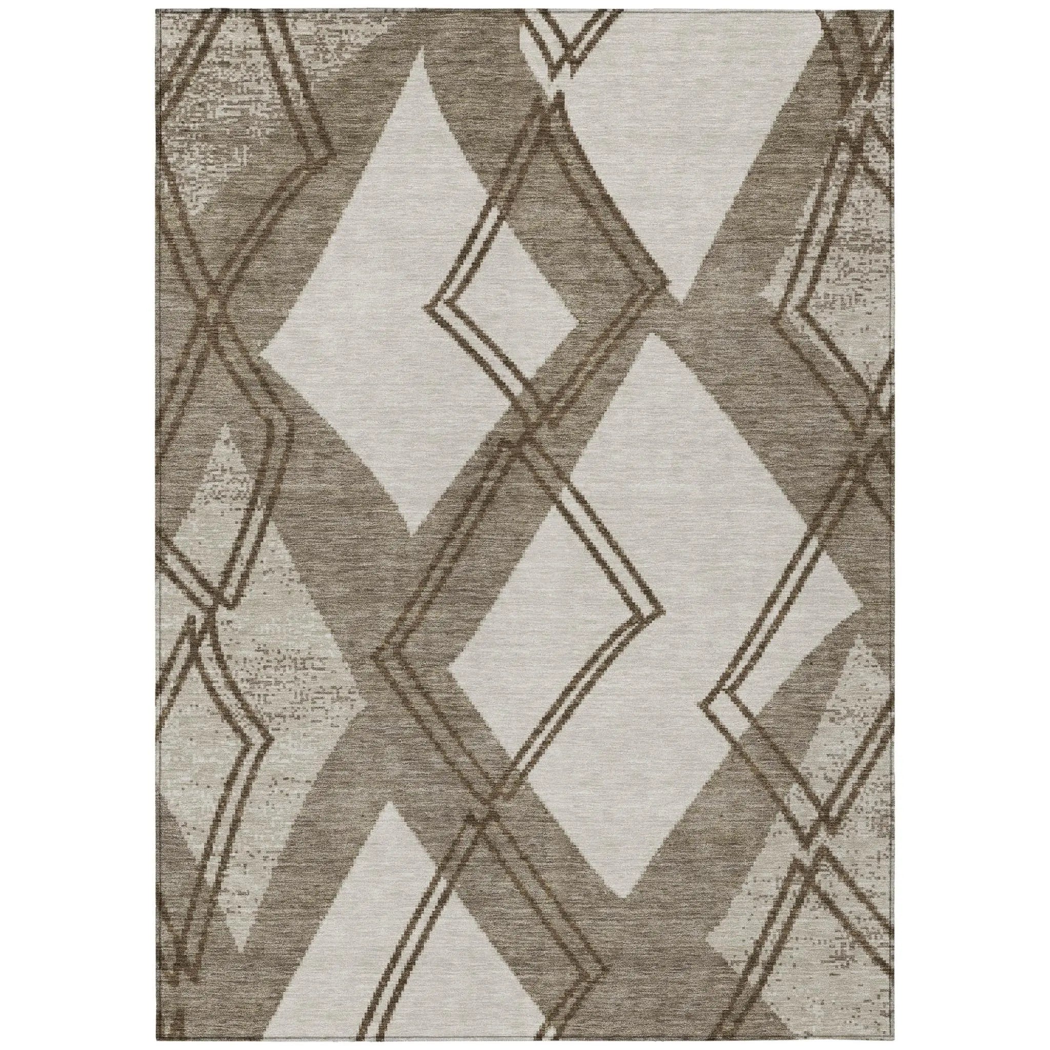 8' X 10' Linen And Ivory Geometric Washable Indoor Outdoor Area Rug Homeroots Outdoor
