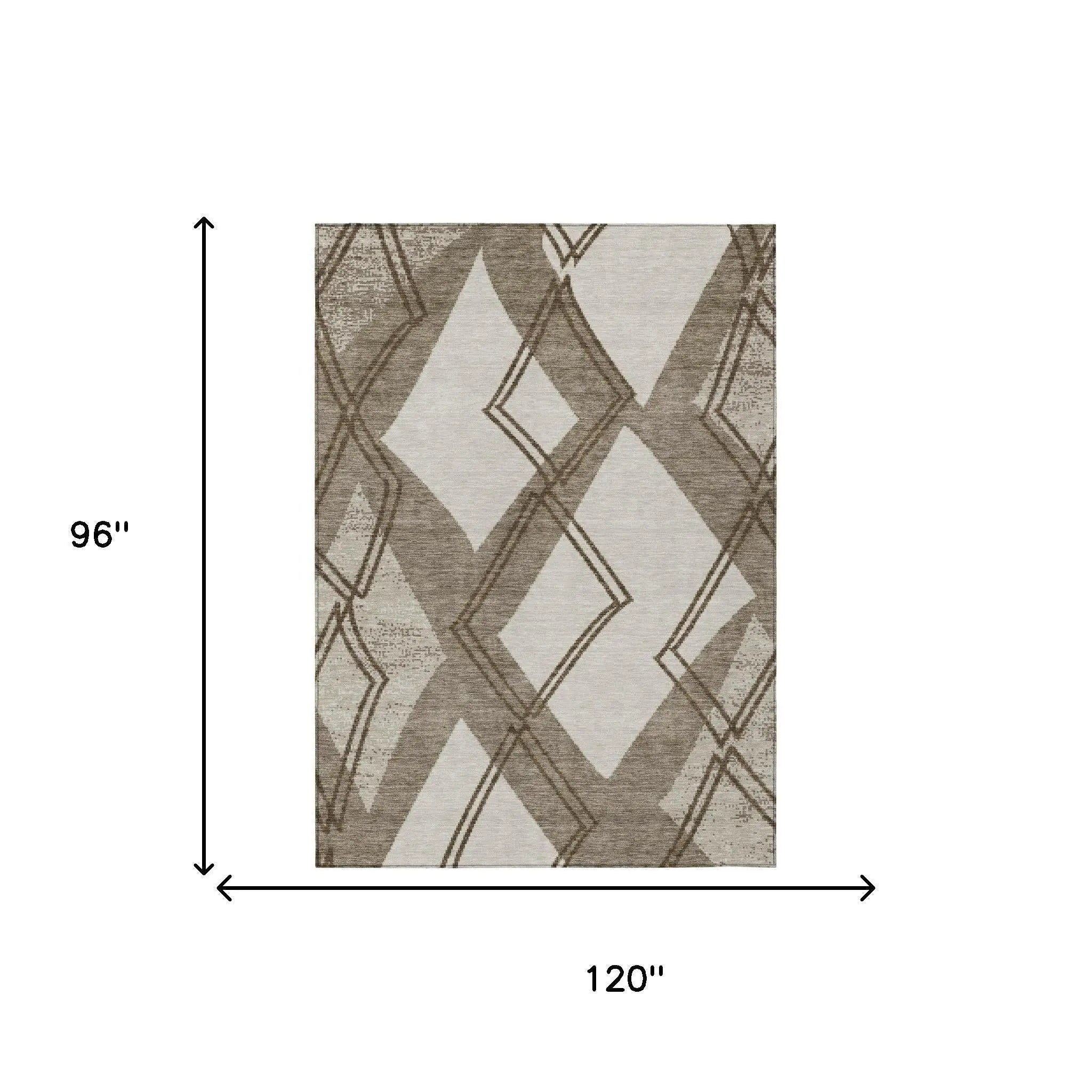 8' X 10' Linen And Ivory Geometric Washable Indoor Outdoor Area Rug Homeroots Outdoor