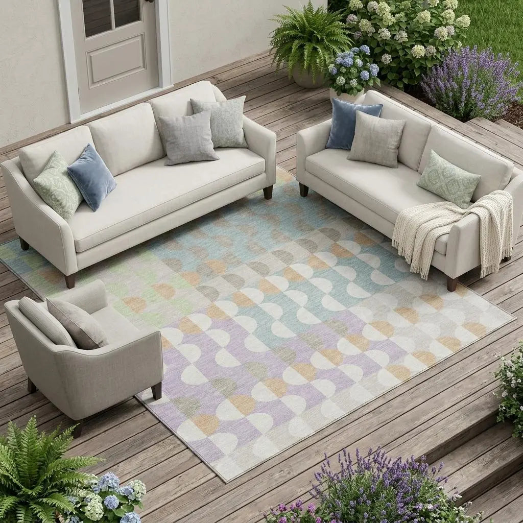 8' X 10' Linen And Ivory Geometric Washable Indoor Outdoor Area Rug Homeroots Outdoor