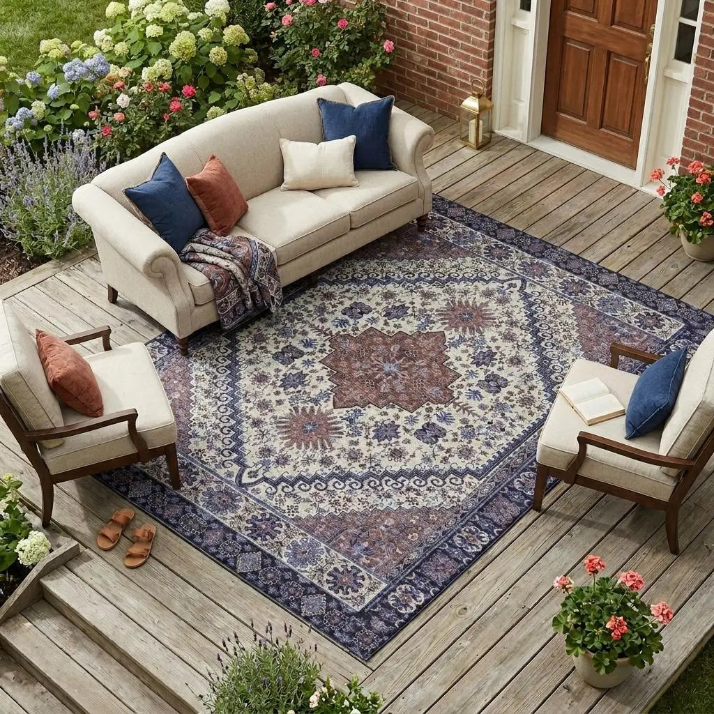 8' X 10' Linen And Ivory Oriental Washable Indoor Outdoor Area Rug Homeroots Outdoor