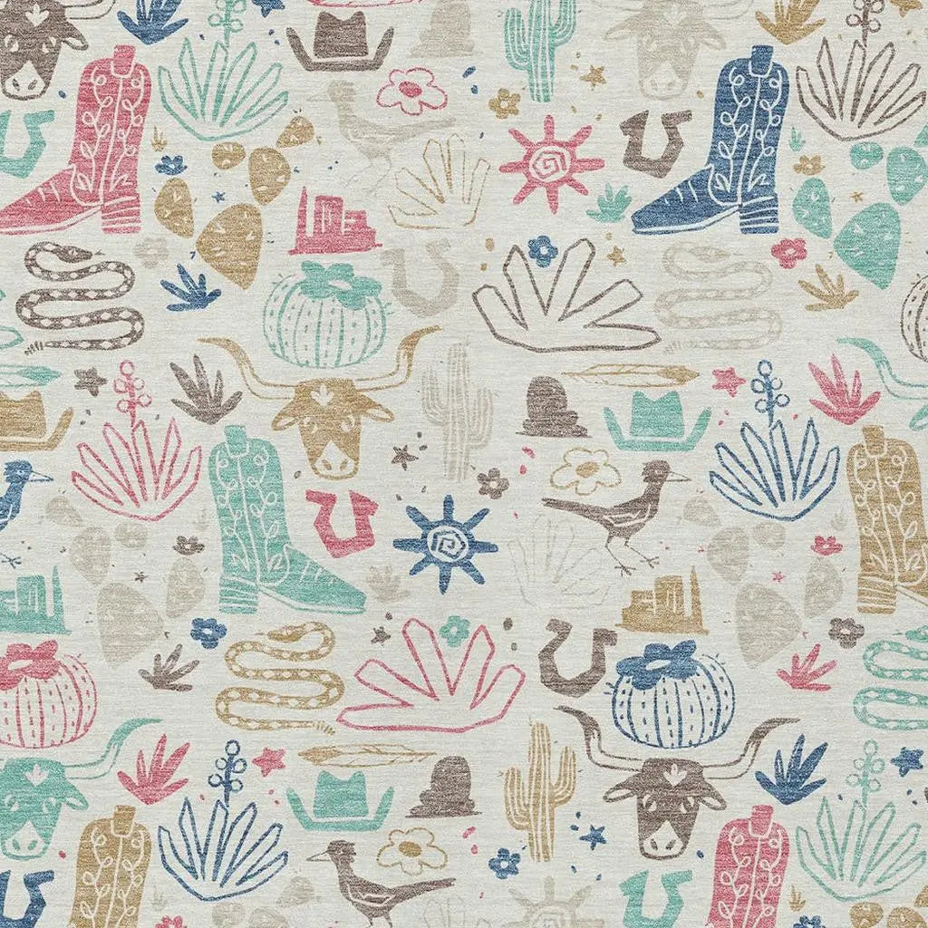 8' X 10' Linen And Pink Cactus Washable Indoor Outdoor Area Rug Homeroots Outdoor