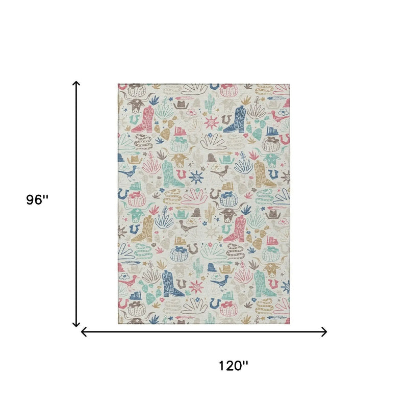 8' X 10' Linen And Pink Cactus Washable Indoor Outdoor Area Rug Homeroots Outdoor