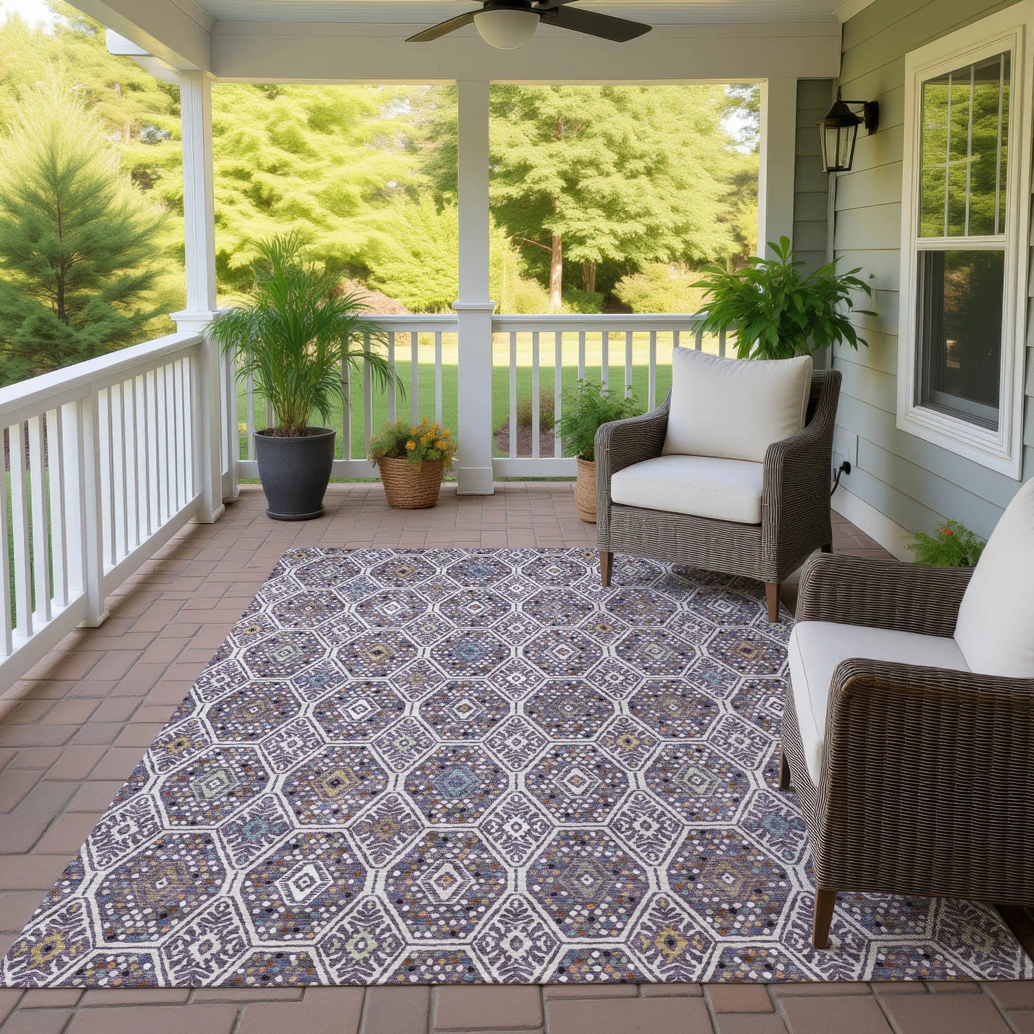 8' X 10' Linen And Plum Geometric Washable Indoor Outdoor Area Rug Homeroots Outdoor