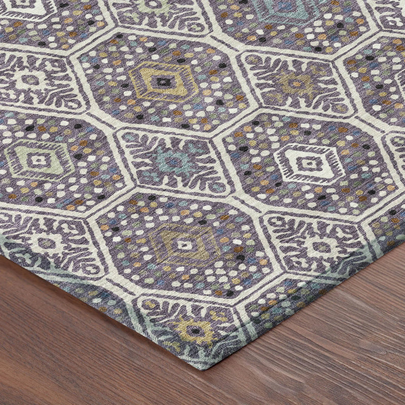 8' X 10' Linen And Plum Geometric Washable Indoor Outdoor Area Rug Homeroots Outdoor