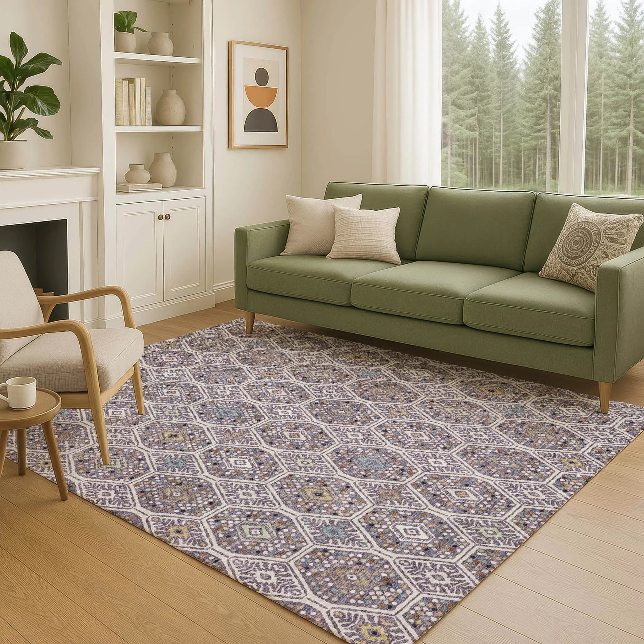 8' X 10' Linen And Plum Geometric Washable Indoor Outdoor Area Rug Homeroots Outdoor