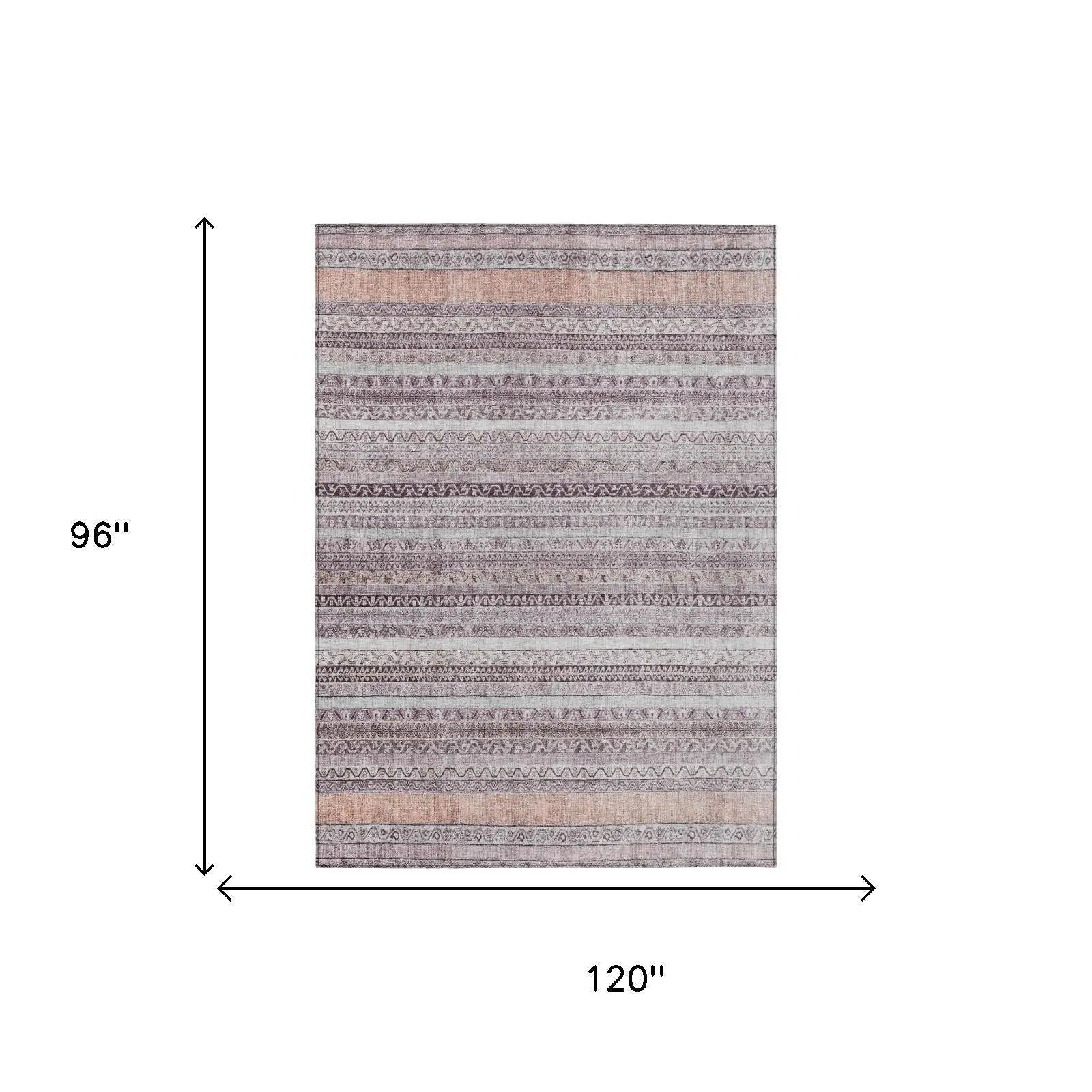8' X 10' Mauve And Pink Striped Washable Indoor Outdoor Area Rug Homeroots Outdoor