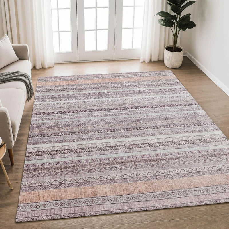 8' X 10' Mauve And Pink Striped Washable Indoor Outdoor Area Rug Homeroots Outdoor