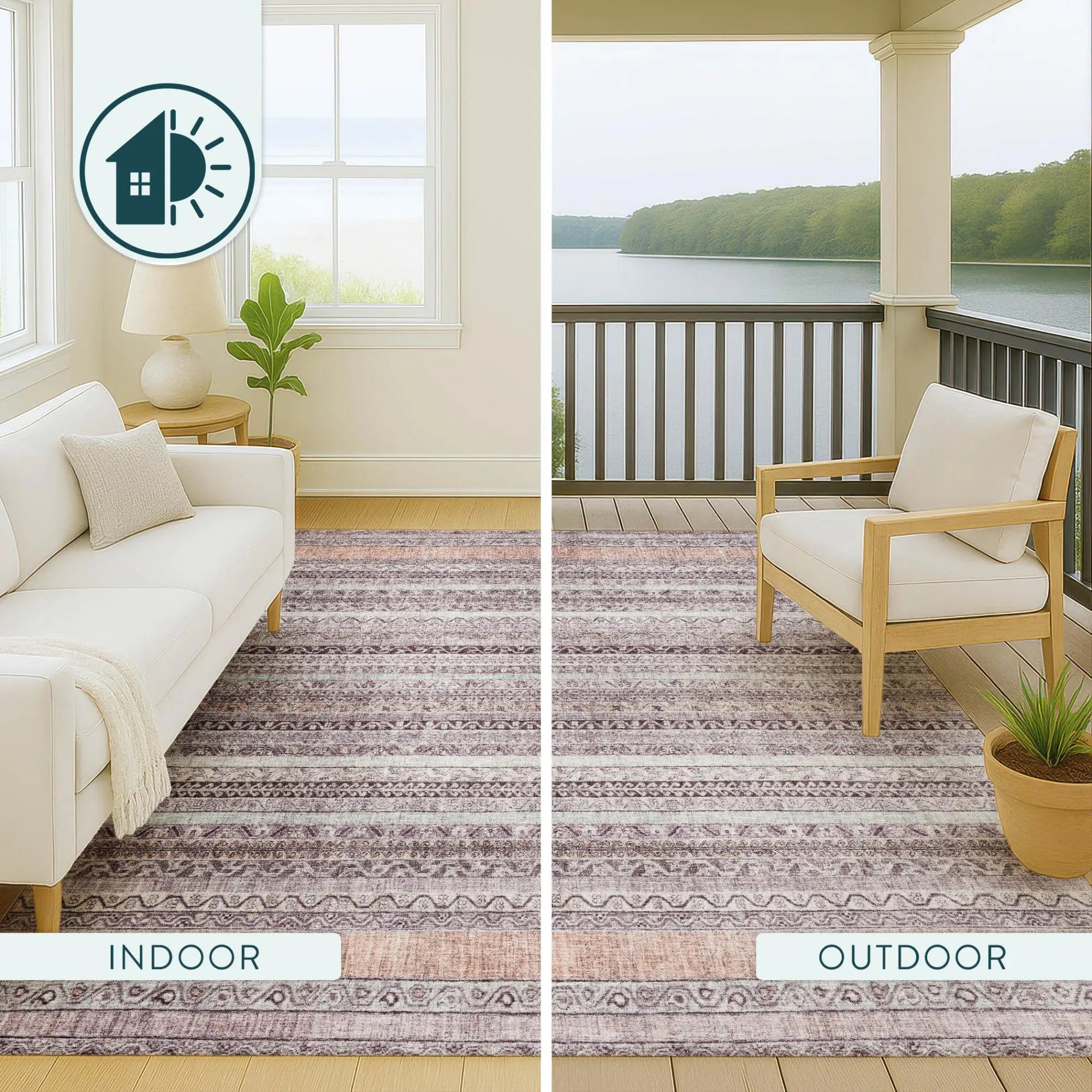 8' X 10' Mauve And Pink Striped Washable Indoor Outdoor Area Rug Homeroots Outdoor