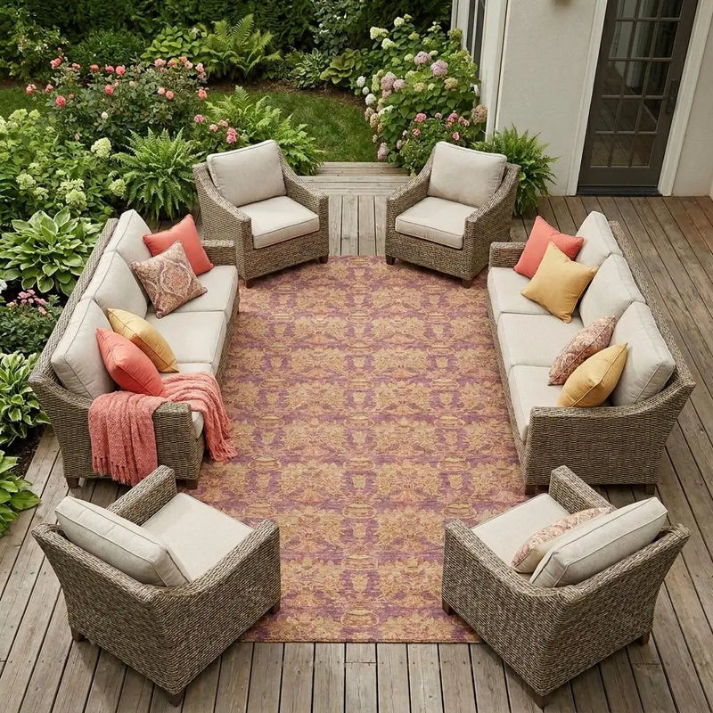 8' X 10' Mauve And Taupe Floral Washable Indoor Outdoor Area Rug Homeroots Outdoor