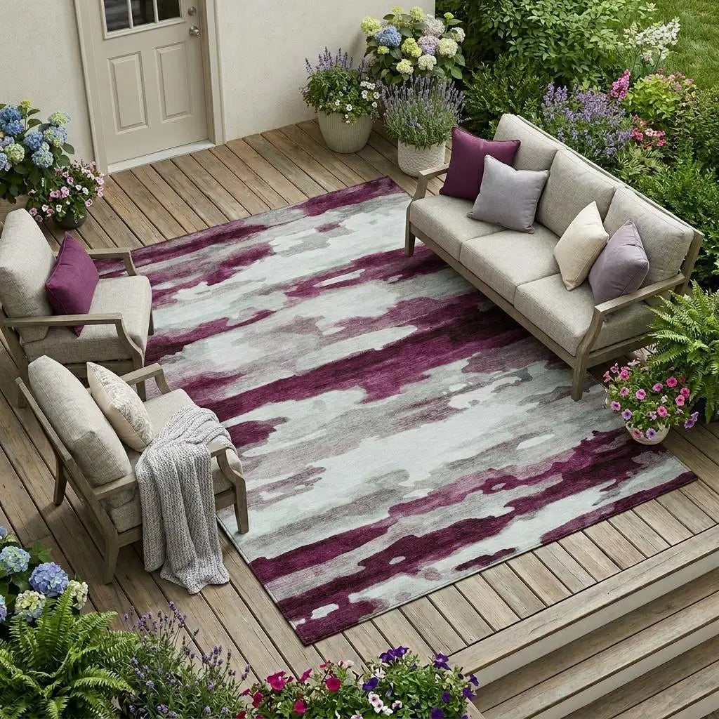 8' X 10' Merlot And Red Abstract Washable Indoor Outdoor Area Rug Homeroots Outdoor