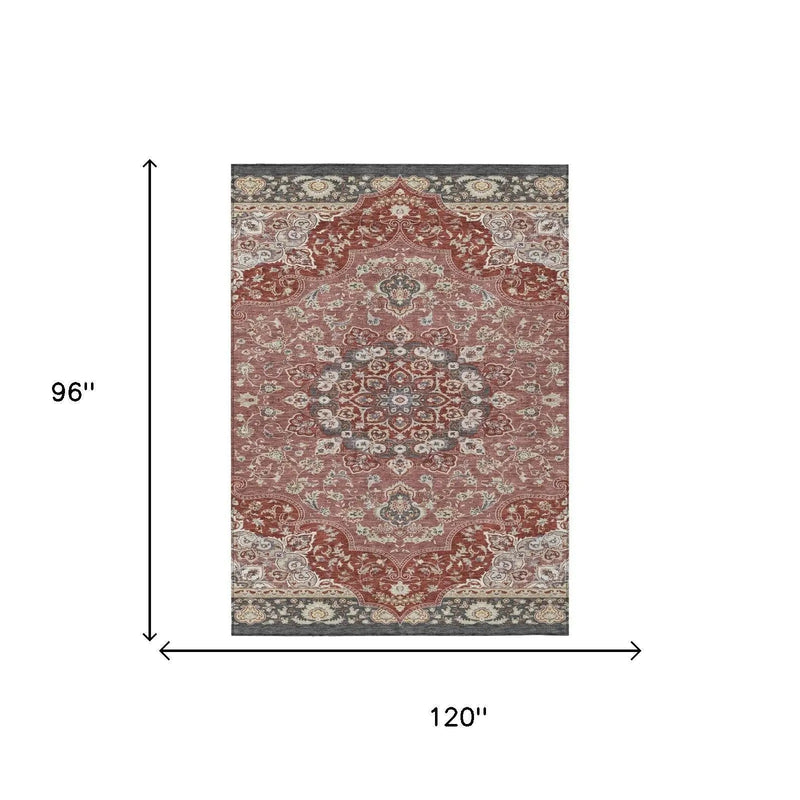 8' X 10' Merlot And Red Oriental Washable Indoor Outdoor Area Rug Homeroots Outdoor