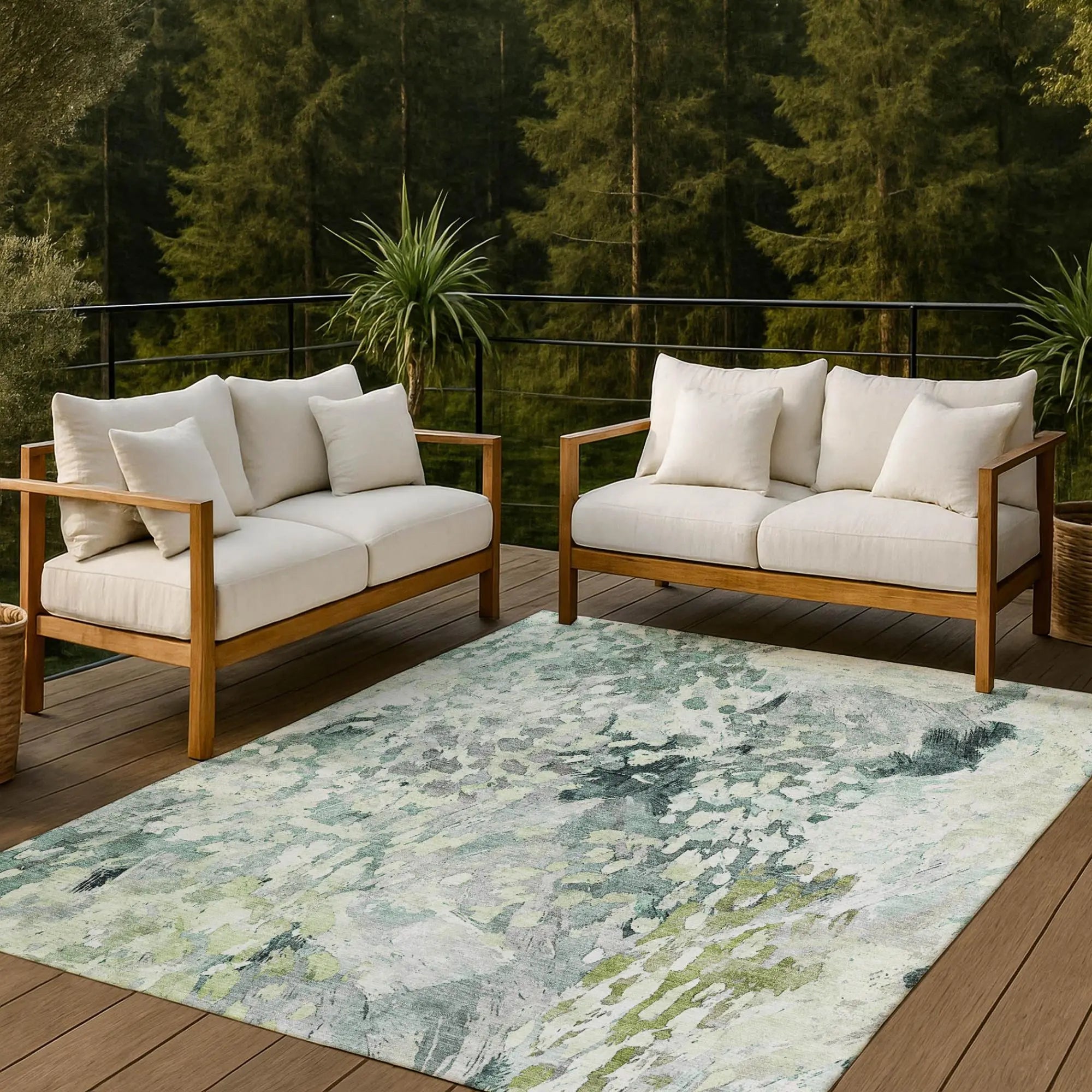 8' X 10' Mint Green And Green Abstract Washable Indoor Outdoor Area Rug Homeroots Outdoor