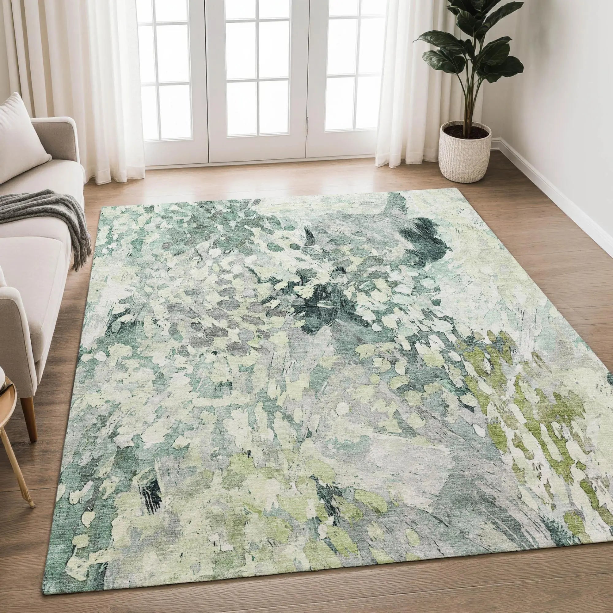 8' X 10' Mint Green And Green Abstract Washable Indoor Outdoor Area Rug Homeroots Outdoor